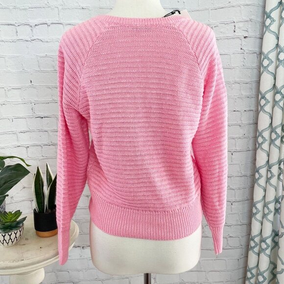 NEW White + Warren Linen Squareneck Sweater Womens Size S *FLAW* Flamingo Pink - Picture 5 of 8